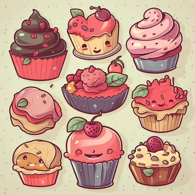 A close up of a bunch of cupcakes with different toppings generative ai