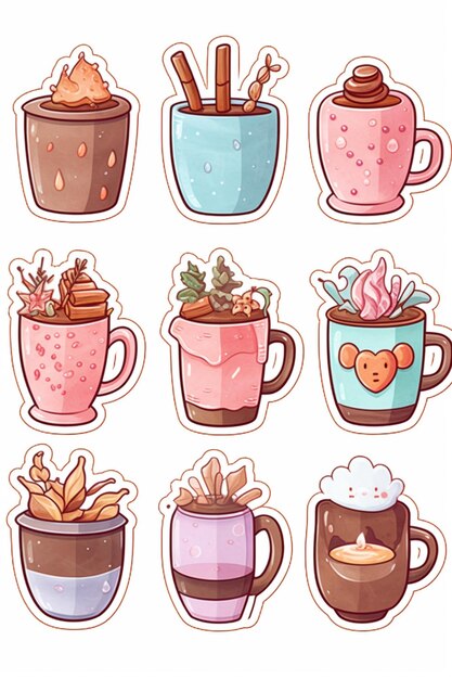 Photo a close up of a bunch of cups with different drinks generativ ai