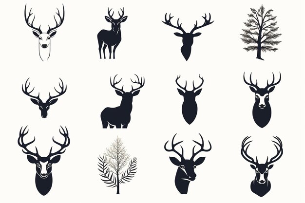 a close up of a bunch of deer heads with trees generative ai