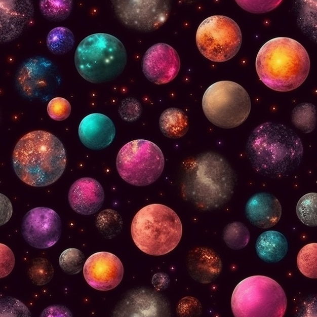 A close up of a bunch of different colored balls on a black background generative ai