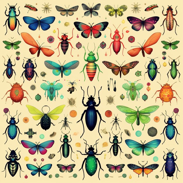 Photo a close up of a bunch of different colored bugs generative ai