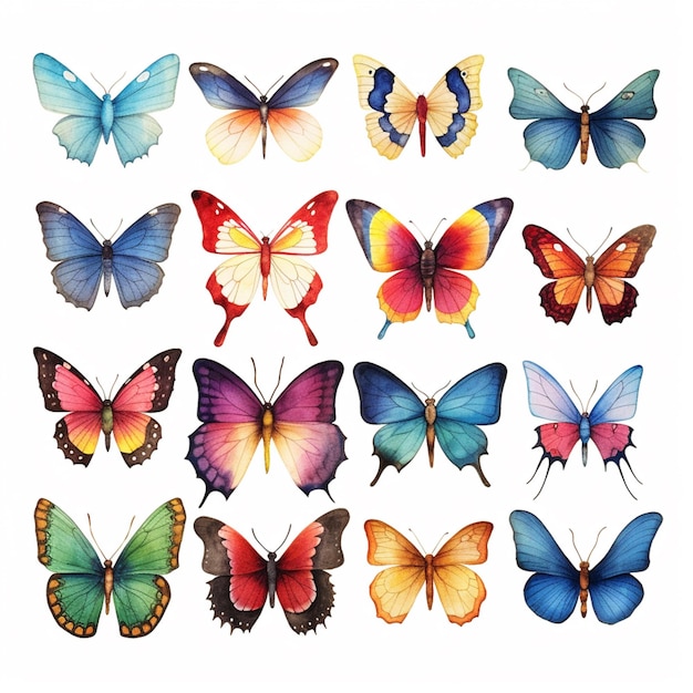 a close up of a bunch of different colored butterflies generative ai