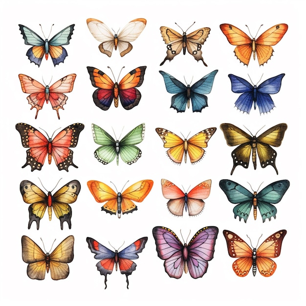 a close up of a bunch of different colored butterflies generative ai