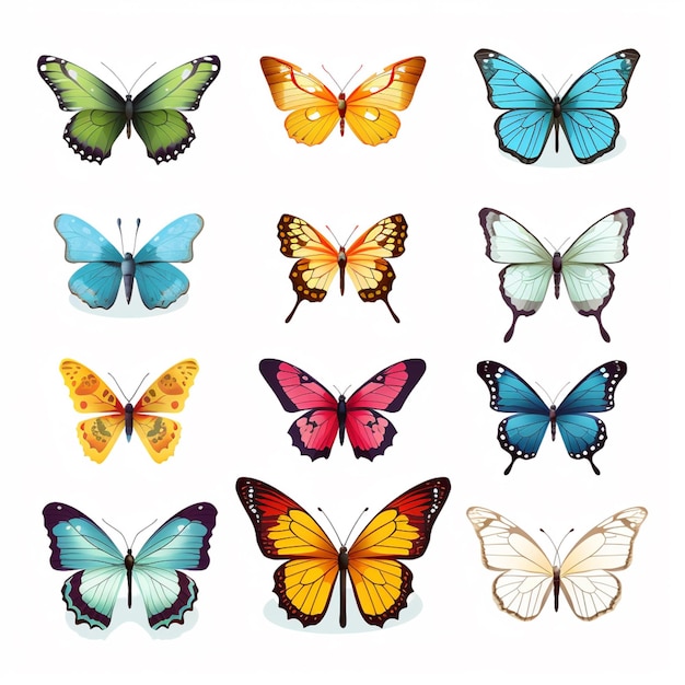 Photo a close up of a bunch of different colored butterflies generative ai