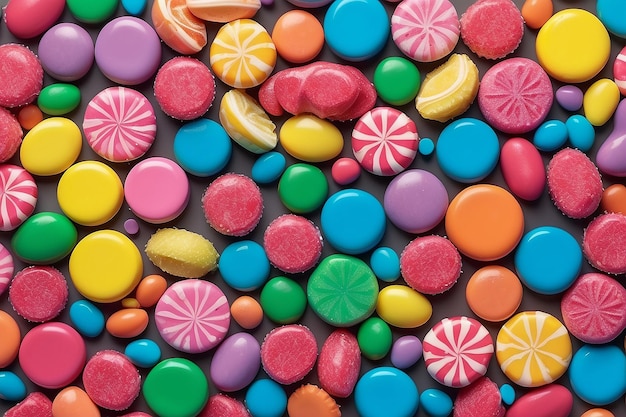 異なる色のキャンディーの集団のクローズアップ ゲネレーティブAI