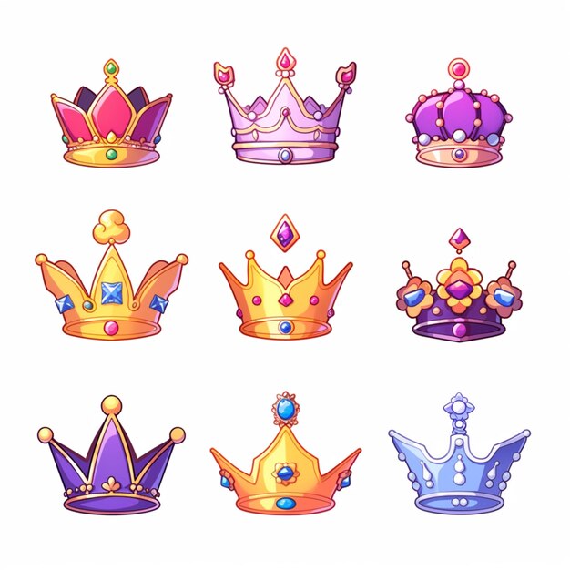 Photo a close up of a bunch of different colored crowns generative ai