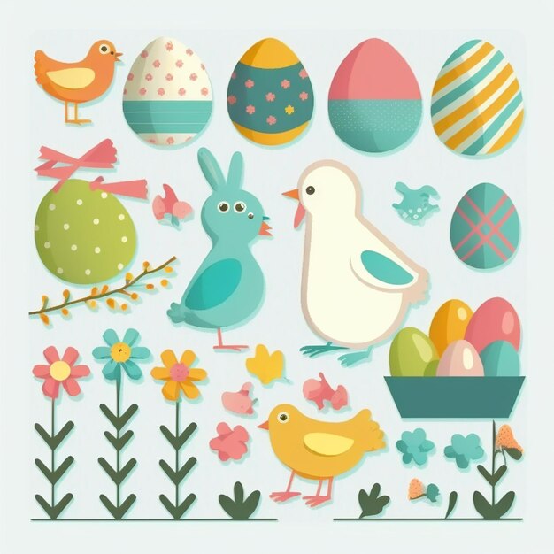 Photo a close up of a bunch of different colored eggs and birds generative ai