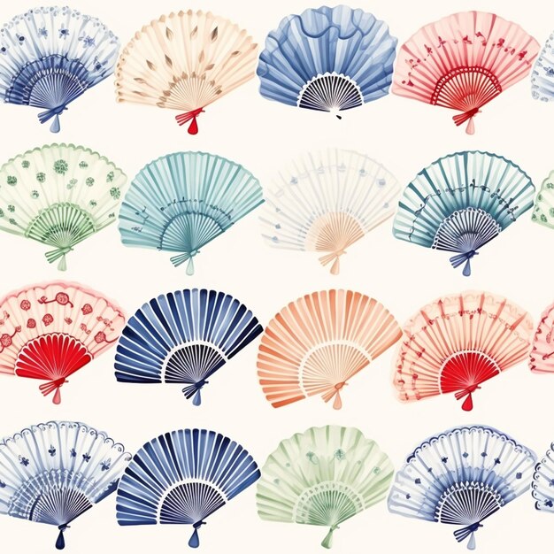 a close up of a bunch of different colored fan on a white background generative ai