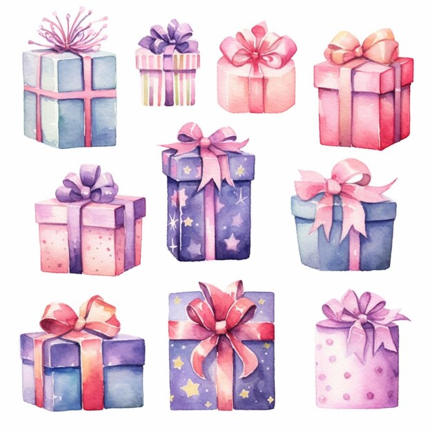 a close up of a bunch of different colored gift boxes generative ai