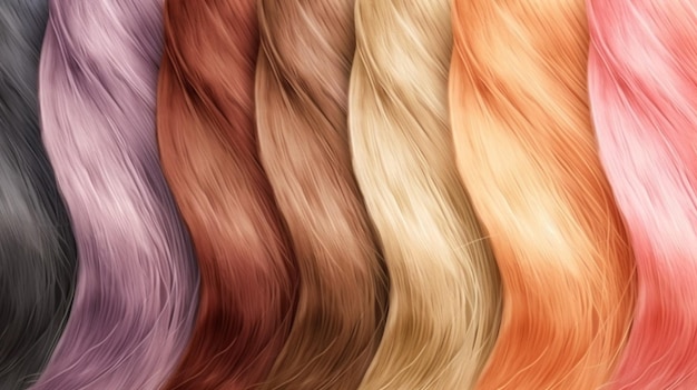 Photo a close up of a bunch of different colored hair generative ai