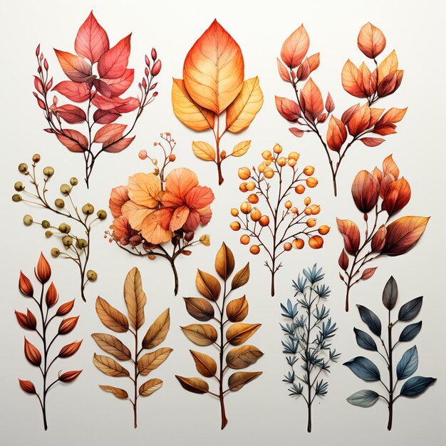 A close up of a bunch of different colored leaves generative ai