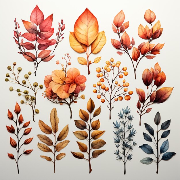 a close up of a bunch of different colored leaves generative ai