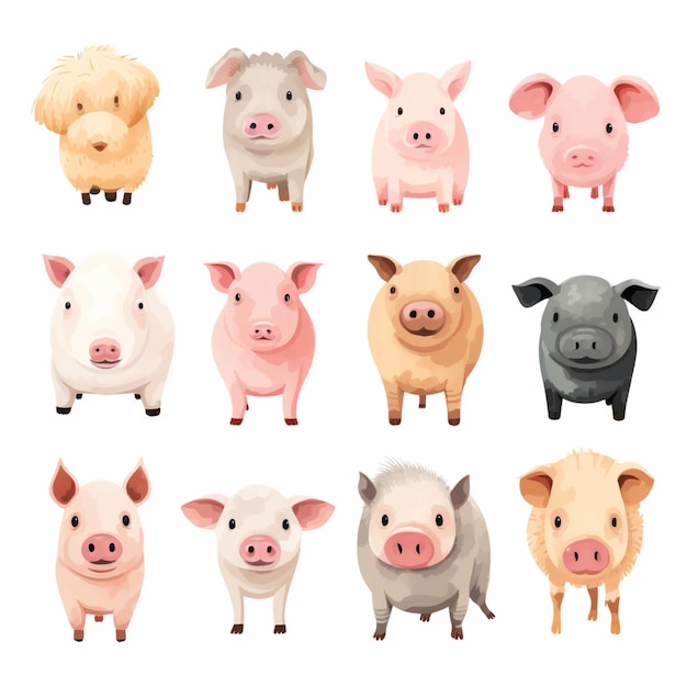 a close up of a bunch of different colored pigs generative ai