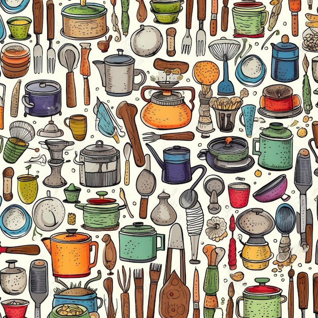 A close up of a bunch of different colored pots and pans generative ai