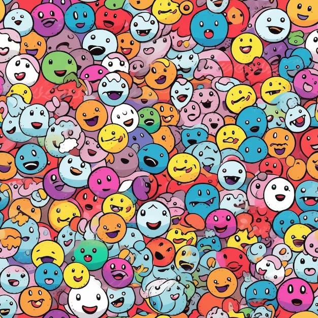 a close up of a bunch of different colored smiley faces generative ai