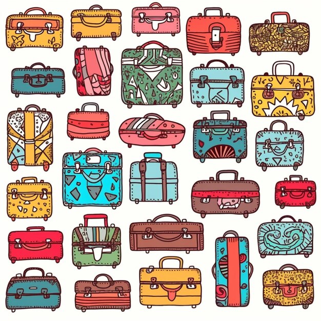 Photo a close up of a bunch of different colored suitcases generative ai