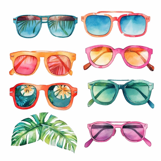 Photo a close up of a bunch of different colored sunglasses generative ai