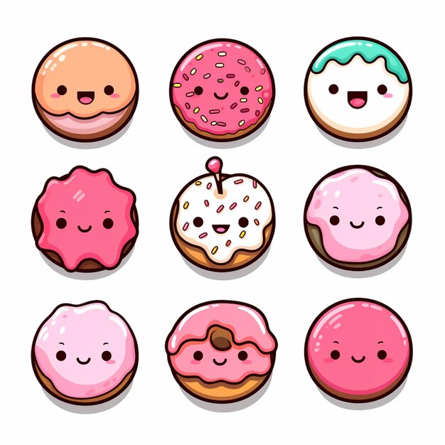 Photo a close up of a bunch of different donuts with different faces generative ai