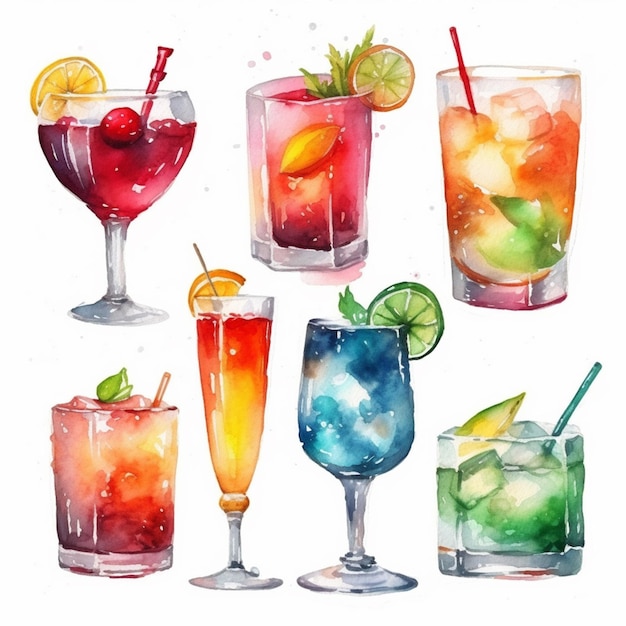 Photo a close up of a bunch of different drinks with different colors generative ai