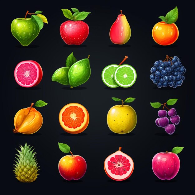 A close up of a bunch of different fruits on a black background generative ai