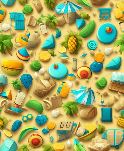 Foto un close-up di un mucchio di oggetti diversi su una spiaggia generativa ai