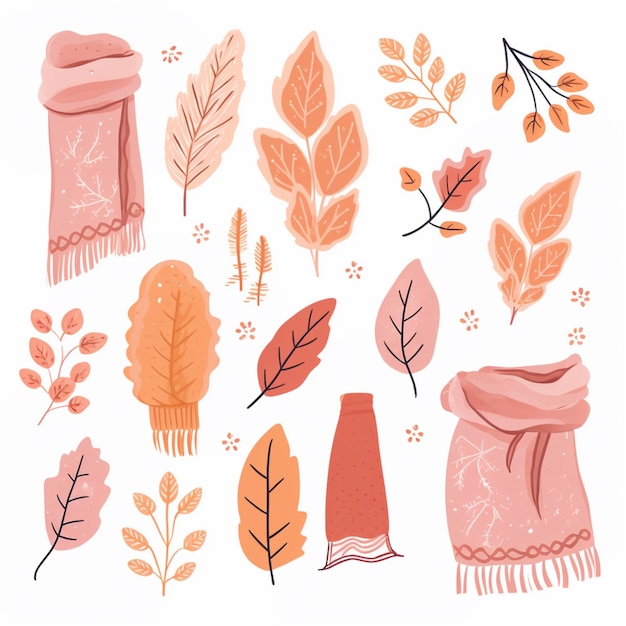 a close up of a bunch of different items with leaves generative ai