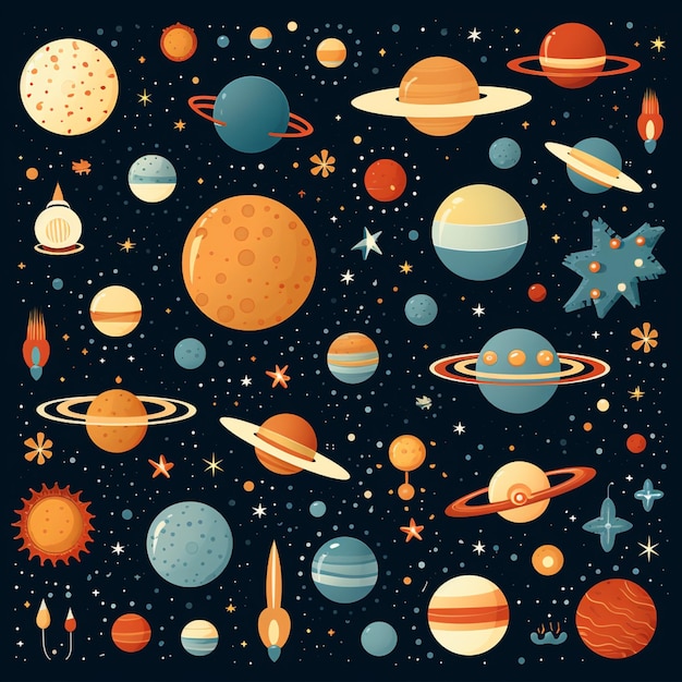 A close up of a bunch of different planets and stars generative ai