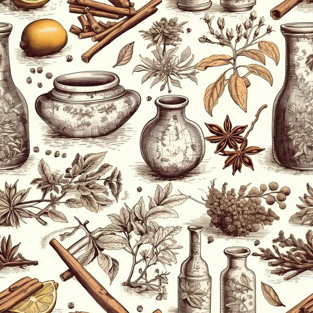 A close up of a bunch of different spices and herbs generative ai