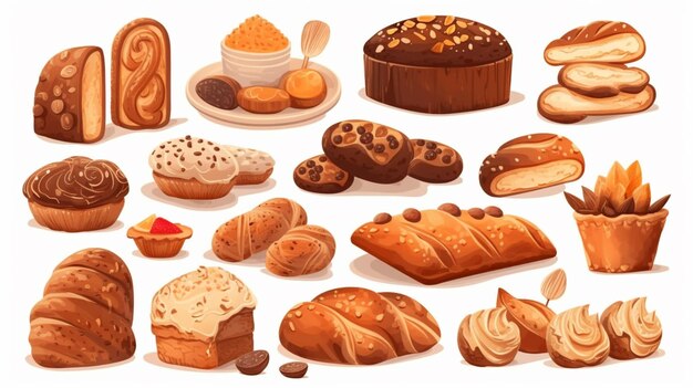 A close up of a bunch of different types of bread generative ai