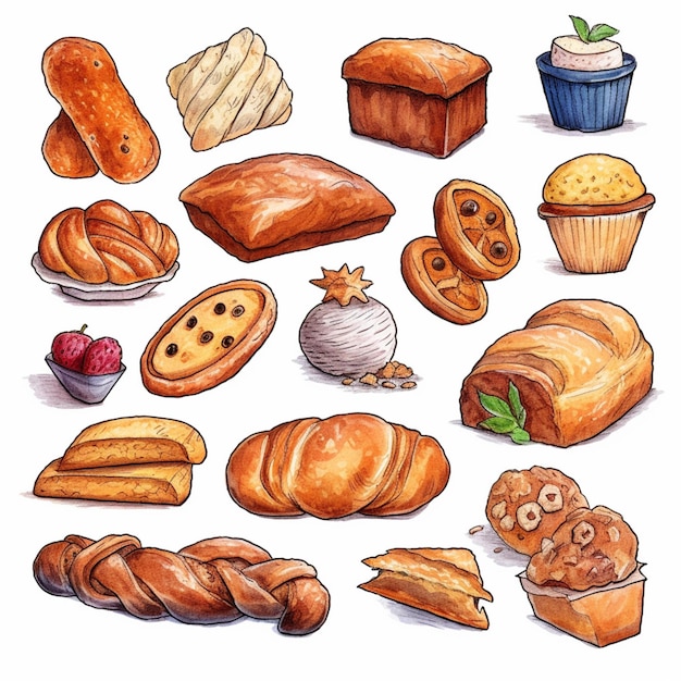 다양한 종류의 빵 생성 인공 지능의 클로즈업
