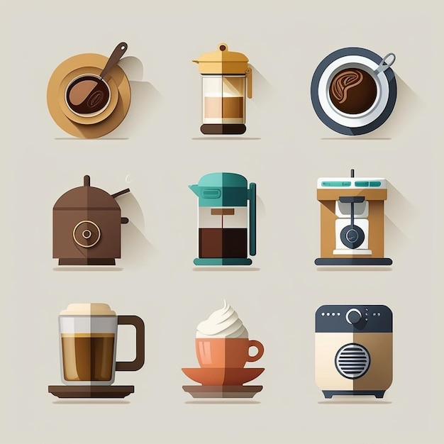 さまざまな種類のコーヒー生成 AI のクローズアップ