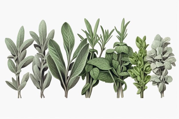 Photo a close up of a bunch of different types of herbs generative ai