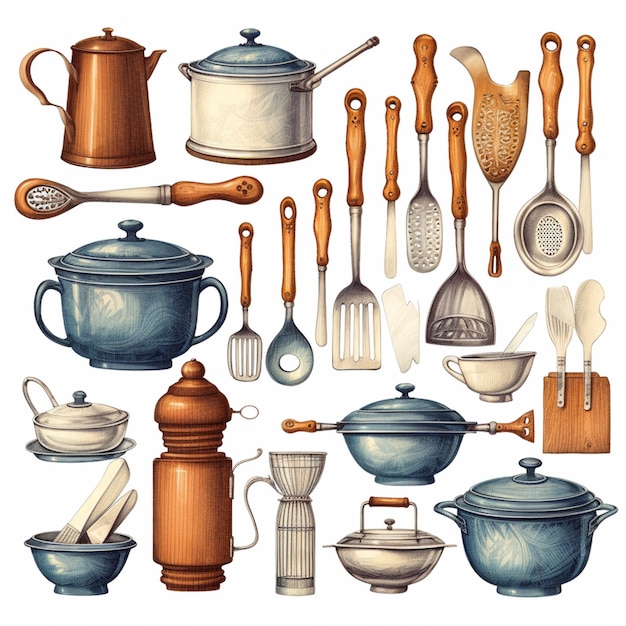 Photo a close up of a bunch of different types of kitchen utensils generative ai