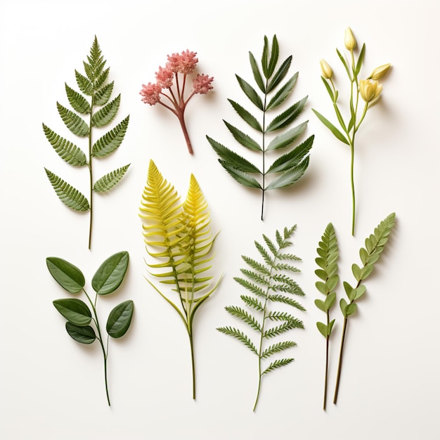 Foto un primo piano di un gruppo di diversi tipi di foglie generative ai