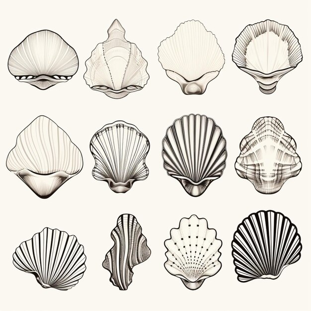 Photo a close up of a bunch of different types of shells generative ai