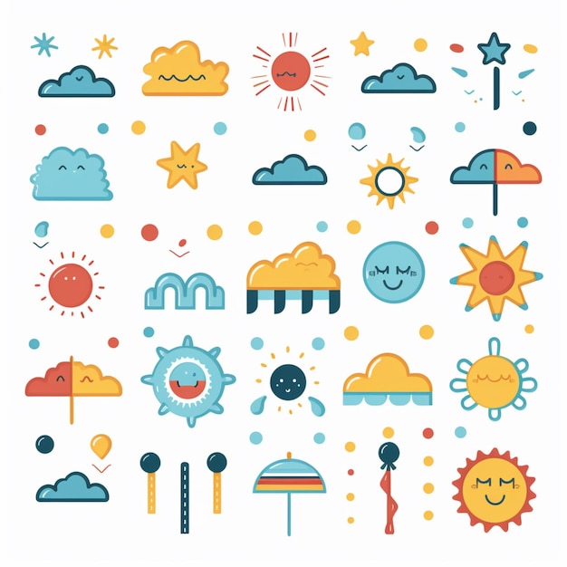 Photo a close up of a bunch of different types of weather icons generative ai