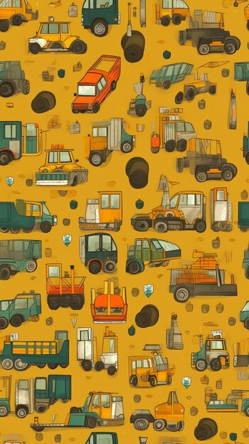 A close up of a bunch of different vehicles on a yellow background generative ai