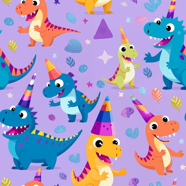 A close up of a bunch of dinosaurs with hats on generative ai