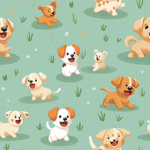 Photo a close up of a bunch of dogs running around in the grass generative ai