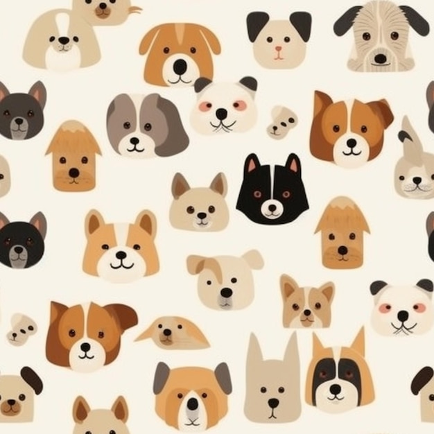 A close up of a bunch of dogs on a white background generative ai