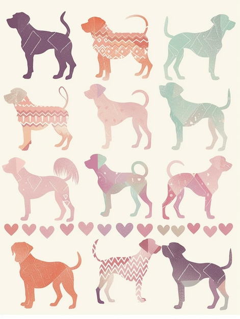 a close up of a bunch of dogs with hearts on them generative ai