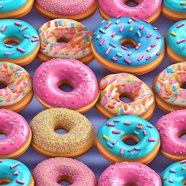 A close up of a bunch of donuts with different colored sprinkles generative ai