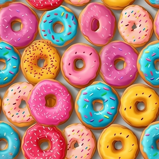 A close up of a bunch of donuts with different colored sprinkles generative ai