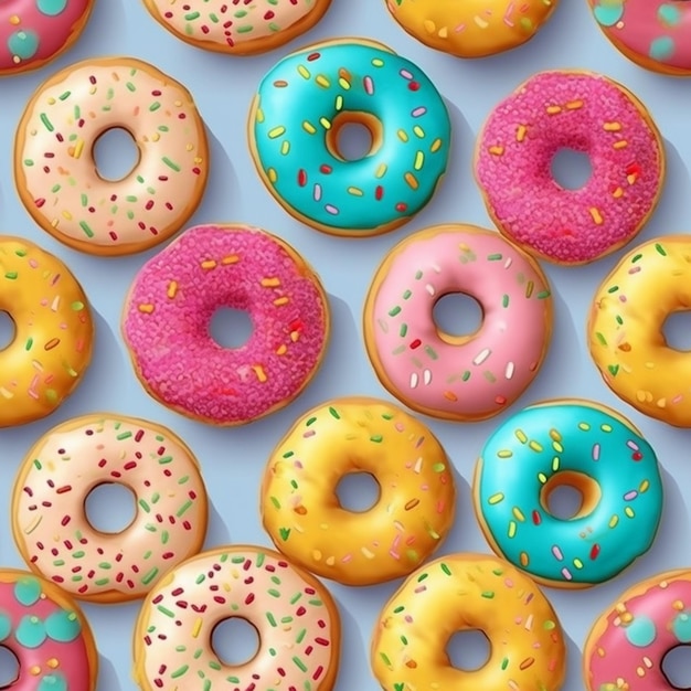 A close up of a bunch of donuts with different colored sprinkles generative ai