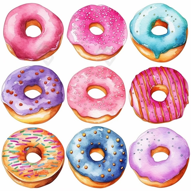 a close up of a bunch of donuts with different colors generative ai