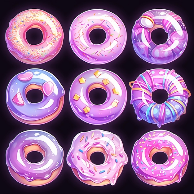 a close up of a bunch of donuts with different designs generative ai