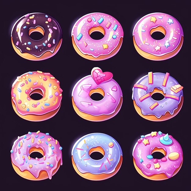 A close up of a bunch of donuts with different toppings generative ai