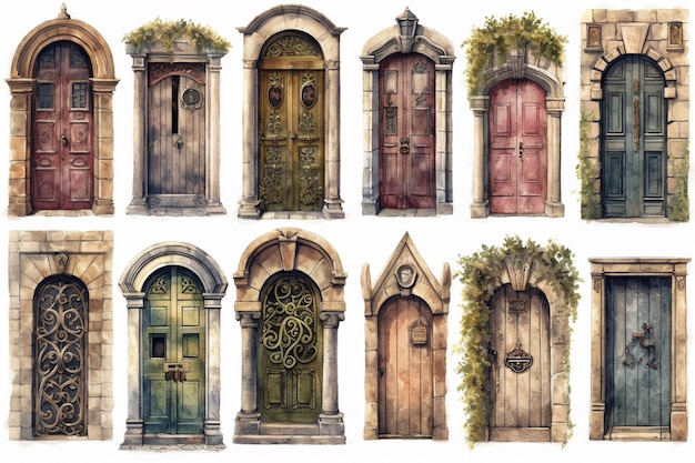 a close up of a bunch of doors with different designs generative ai