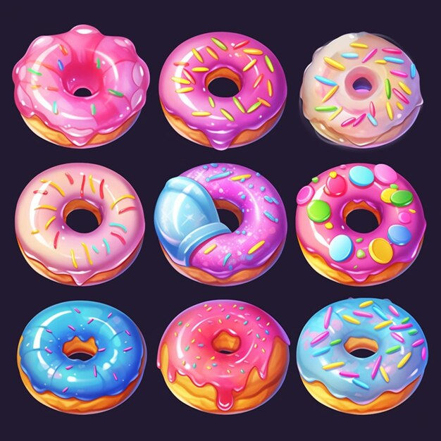 a close up of a bunch of doughnuts with different toppings generative ai