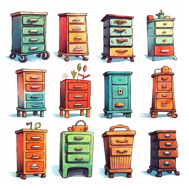 a close up of a bunch of drawers with different colors generative ai